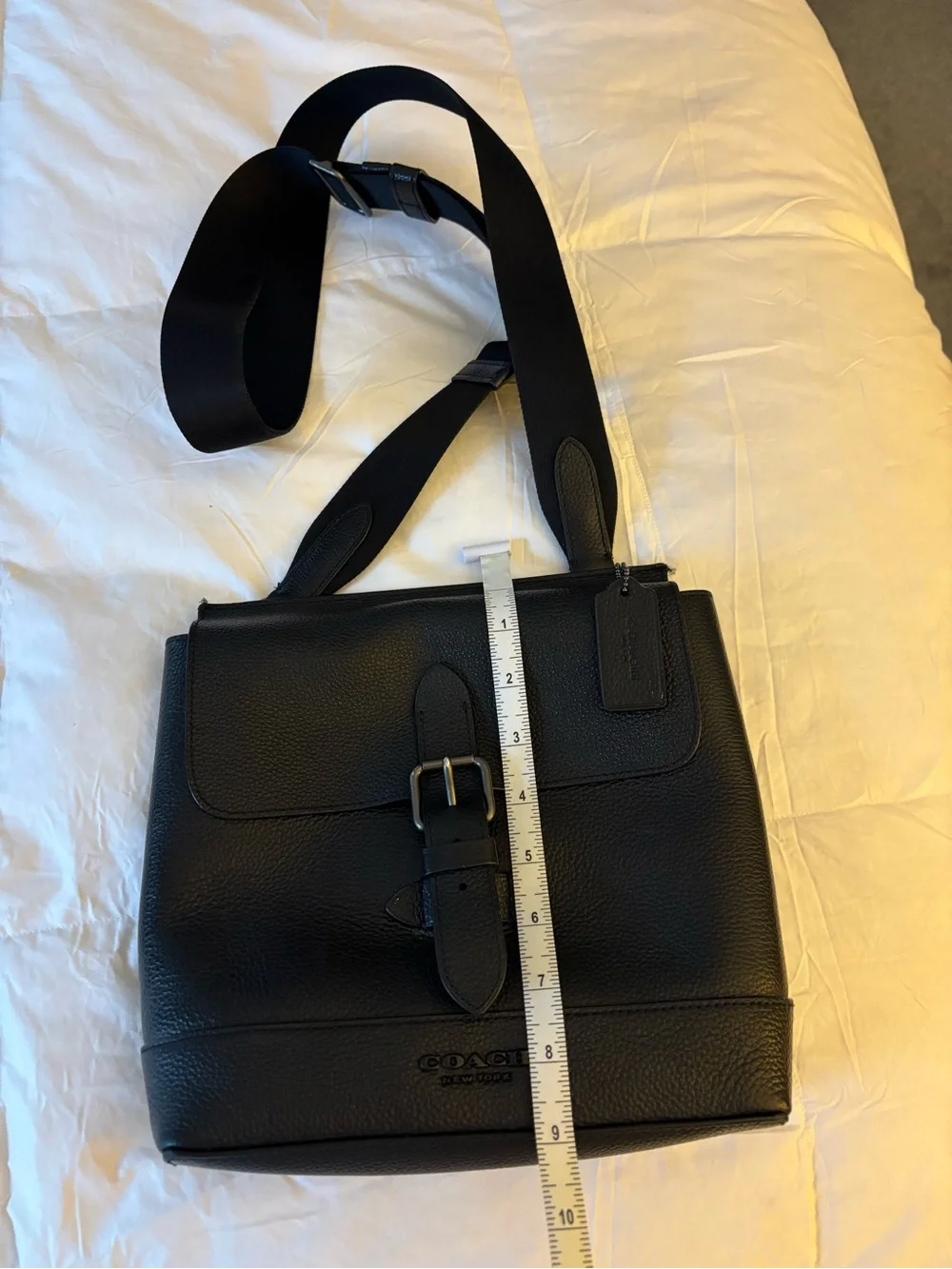 Coach Black Pebble Crossbody Leather Messenger Bag with Front Buckle